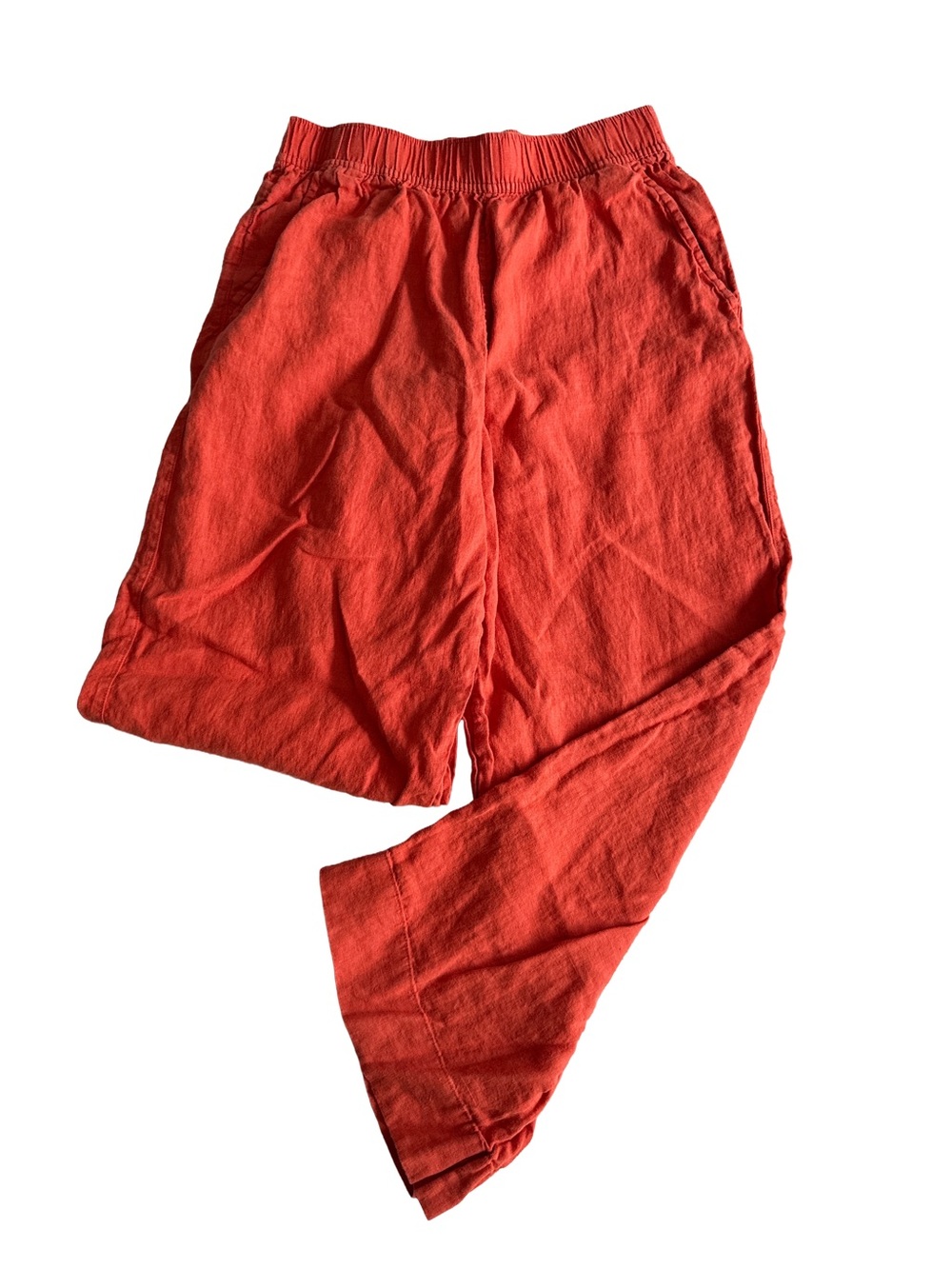 TAHARI Linen Pants Women’s Orange Small Elastic-Waist Coastal Wide Leg Cropped